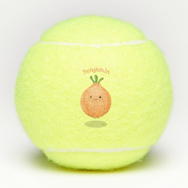 Cute happy brown onion green cartoon illustration tennis balls (Front)