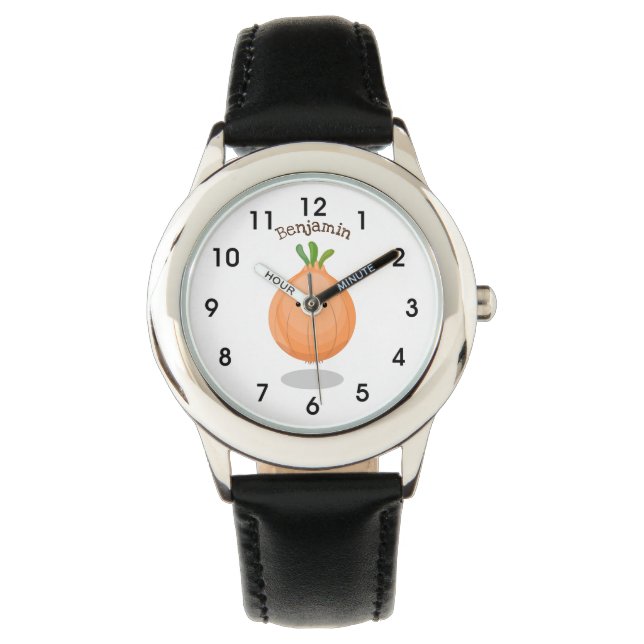 Cute happy brown onion green cartoon illustration watch (Front)