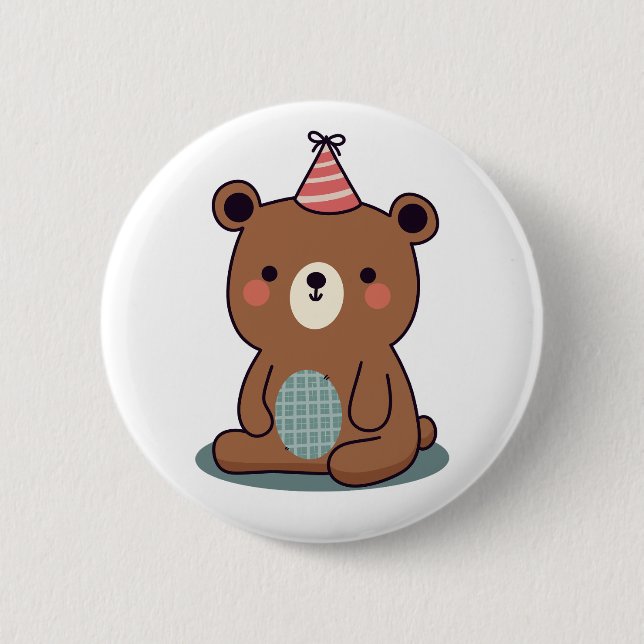 Cute Happy Brown Party Bear  6 Cm Round Badge (Front)