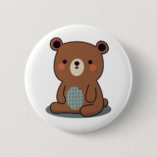 Cute Happy Brown Teddy Bear 6 Cm Round Badge