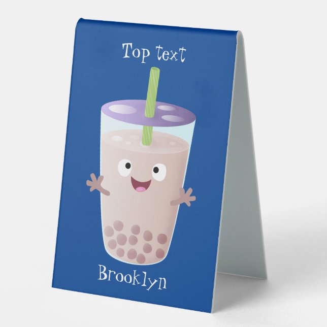 Cute happy bubble tea boba cartoon character (Front)