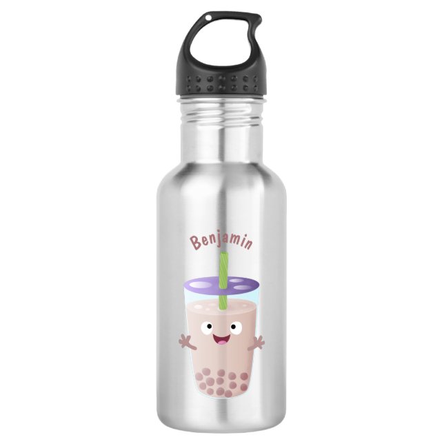Cute happy bubble tea boba cartoon character  532 ml water bottle (Front)