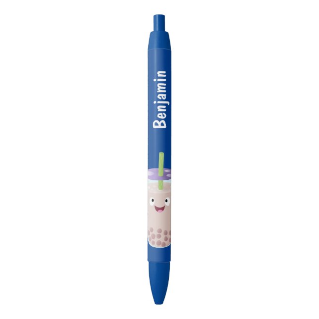 Cute happy bubble tea boba cartoon character black ink pen (Front Vertical)