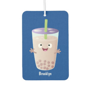 Cute happy bubble tea boba cartoon character car air freshener
