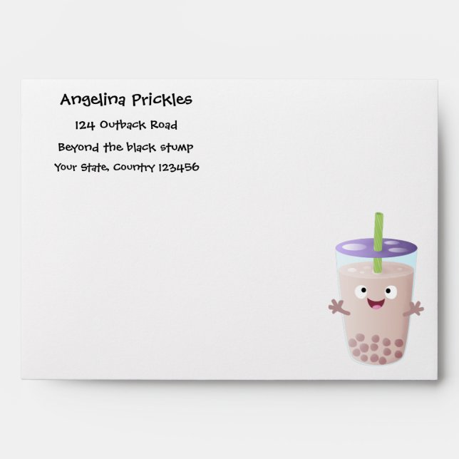 Cute happy bubble tea boba cartoon character envelope (Front)