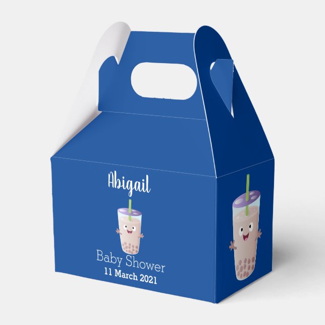 Cute happy bubble tea boba cartoon character favour box (Front Side)