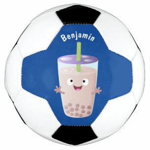 Cute happy bubble tea boba cartoon character  football