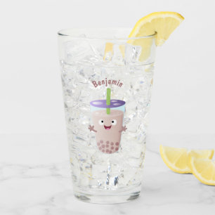 Cute happy bubble tea boba cartoon character  glass