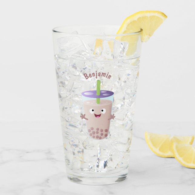 Cute happy bubble tea boba cartoon character  glass (Back Ice)