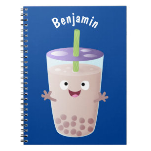 Cute happy bubble tea boba cartoon character  notebook