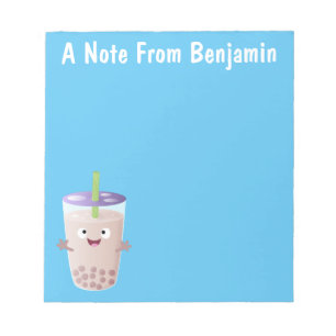 Cute happy bubble tea boba cartoon character notepad