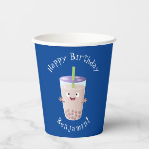 Cute happy bubble tea boba cartoon character paper cups
