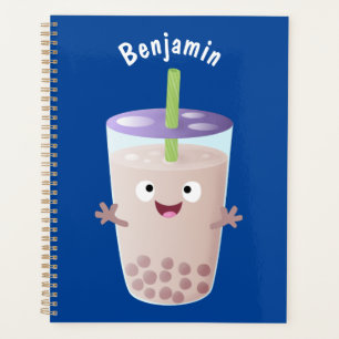 Cute happy bubble tea boba cartoon character  planner