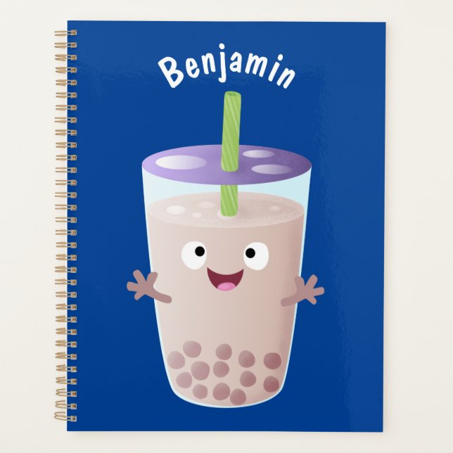 Cute happy bubble tea boba cartoon character  planner (Front)