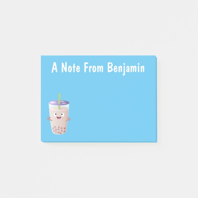 Cute happy bubble tea boba cartoon character  post-it notes (Front)