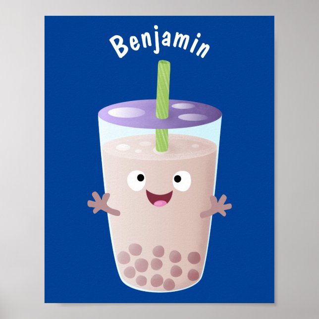 Cute happy bubble tea boba cartoon character poster (Front)