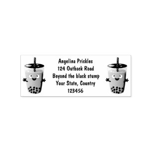 Cute happy bubble tea boba cartoon character rubber stamp