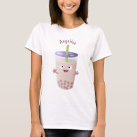Cute happy bubble tea boba cartoon character