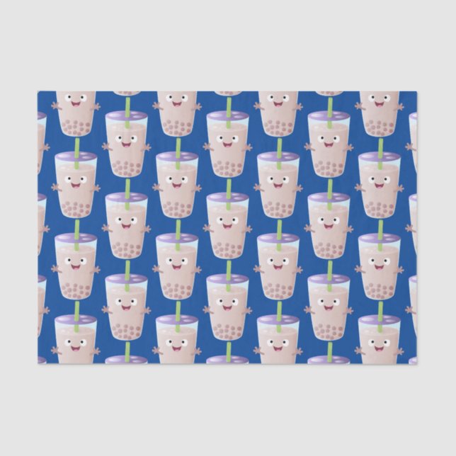 Cute happy bubble tea boba cartoon character  tissue paper (Front)