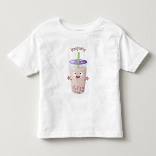 Cute happy bubble tea boba cartoon character toddler T-Shirt