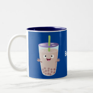 Cute happy bubble tea boba cartoon character Two-Tone coffee mug