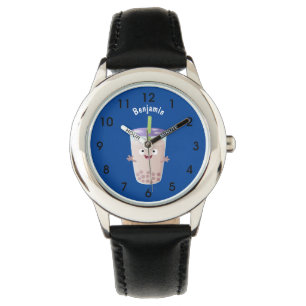 Cute happy bubble tea boba cartoon character  watch