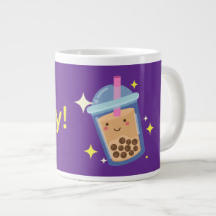 Cute Happy Bubble Tea Design Large Coffee Mug