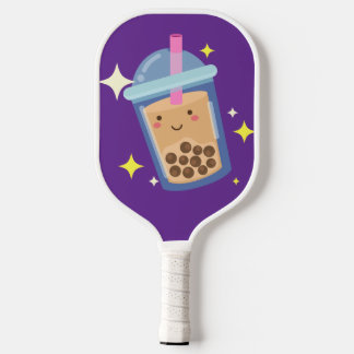 Cute Happy Bubble Tea Design Pickleball Paddle