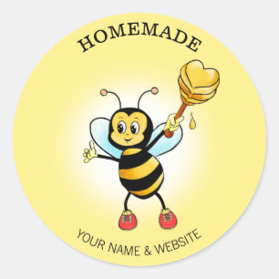 Cute Happy Bumble Bee & Honeycomb on Yellow Classic Round Sticker