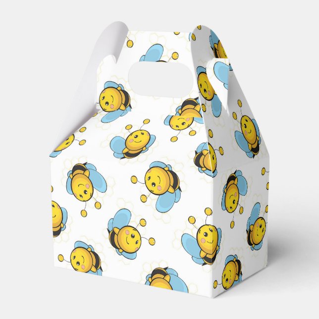 Cute happy bumble bee pattern white favour box (Front Side)