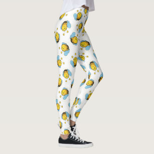 Cute happy bumble bee pattern white leggings