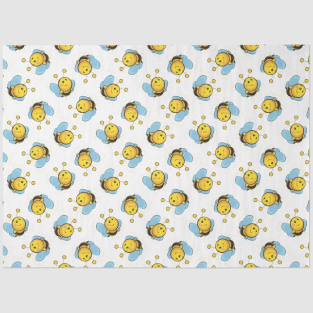 Cute happy bumble bee pattern white tissue paper (Front)