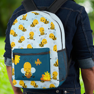 Cute Happy Bumble Bee with Flowers Little Kid Printed Backpack