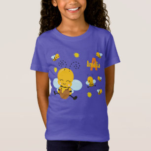 Cute Happy Bumble Bee with Flowers Purple T-Shirt