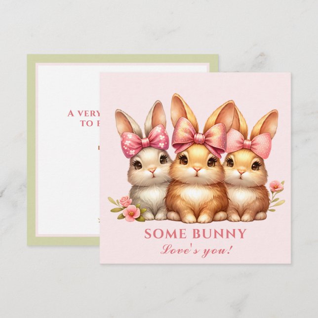 Cute Happy Bunny Girl Watercolor Easter Card (Front/Back)