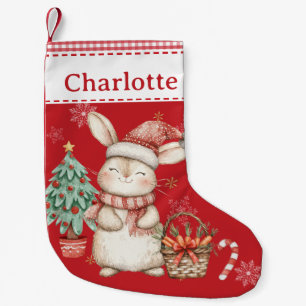 Cute Happy Bunny Rabbit Red Gingham  Small Christmas Stocking