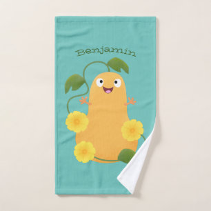 Cute happy butternut pumpkin gourd cartoon bath towel set