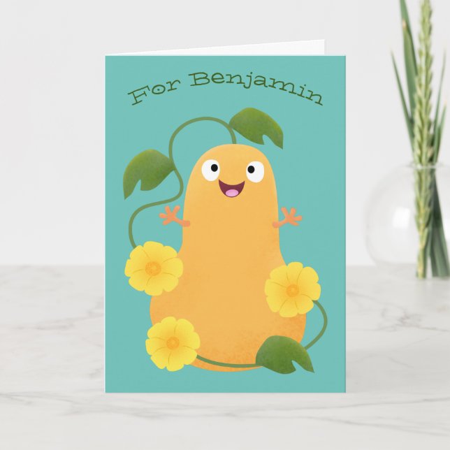 Cute happy butternut pumpkin gourd cartoon card (Front)