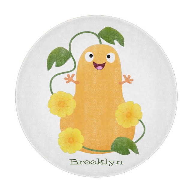 Cute happy butternut pumpkin gourd cartoon cutting board (Front)