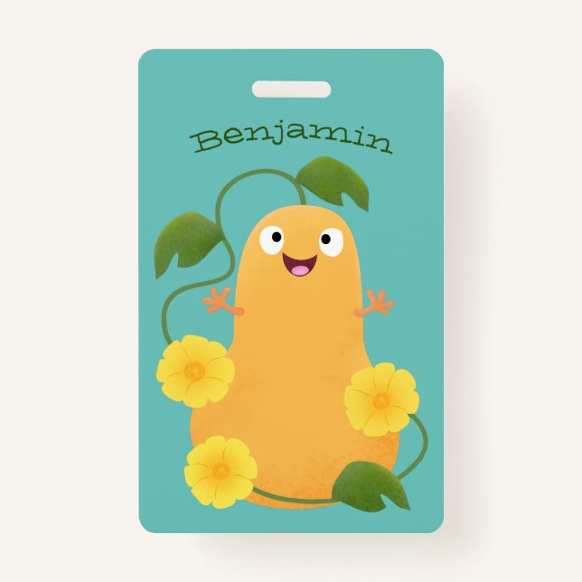 Cute happy butternut pumpkin gourd cartoon ID badge (Front)