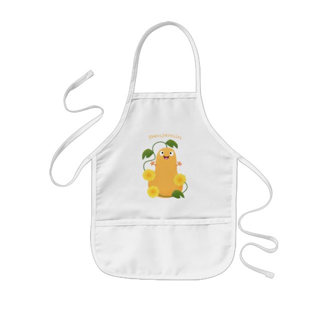 Cute happy butternut pumpkin gourd cartoon kids apron (Front)