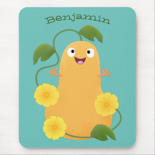 Cute happy butternut pumpkin gourd cartoon mouse mat