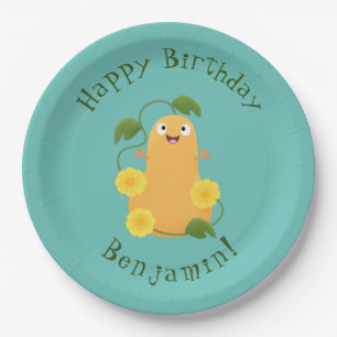 Cute happy butternut pumpkin gourd cartoon paper plate