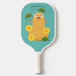 Cute happy butternut pumpkin gourd cartoon  pickleball paddle