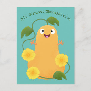 Cute happy butternut pumpkin gourd cartoon postcard