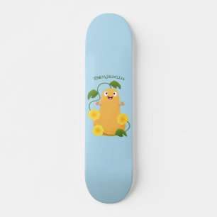 Cute happy butternut pumpkin gourd cartoon skateboard