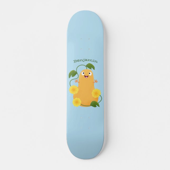 Cute happy butternut pumpkin gourd cartoon skateboard (Front)