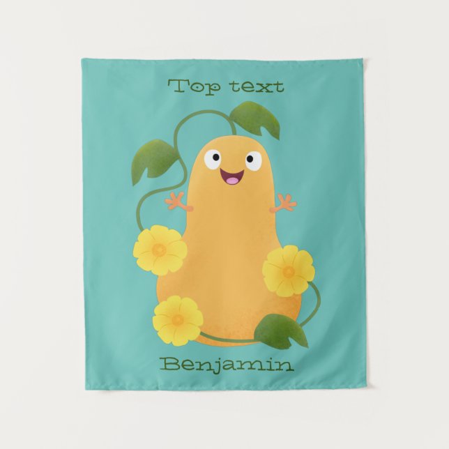 Cute happy butternut pumpkin gourd cartoon tapestry (Front)
