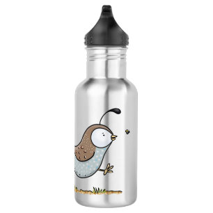 Cute happy californian quail cartoon illustration 532 ml water bottle