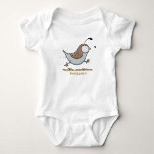 Cute happy californian quail cartoon illustration baby bodysuit